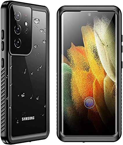 SPIDERCASE for Samsung Galaxy S21 Ultra Waterproof Case, Built-in Screen Protector Full Protection Heavy Duty Shockproof Anti-Scratched Rugged Case for Samsung Galaxy S21 Ultra (Black/Clear)