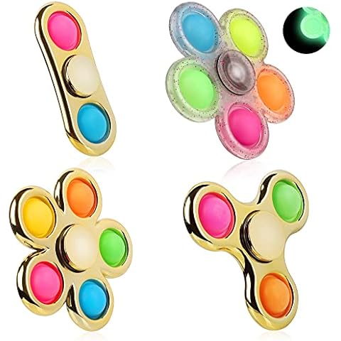 4 Pcs Push Pop Sensorisches Fidget, Fidget Spinner, Fidget Toys Pop Bubble Push Hand Spinner Anti Stress Spielzeug für Kinder Erwachsene Tötungs Zeit Anti Stess Cover