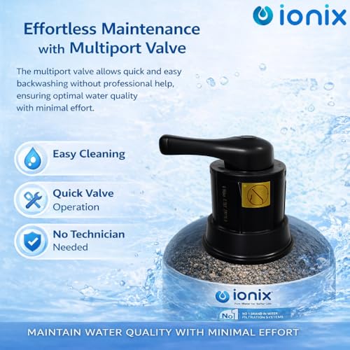Image of Ionix Excess Iron Remover - 3-Stage Single Vessel Water Treatment System | Multiport Valve for Easy Cleaning | 13 inchx54 inch Compact Design | DIY Installation | Hard Water, Sediment, and Scaling Solution