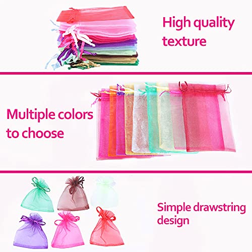 Image of LYSXP Organza Bags 3.5x4.7 Inch 100pcs Random 10 Colors Mesh Organza Gift Bags with Drawstring, Jewelry Favor Pouches Wedding Party Christmas Candy