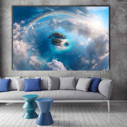Pintura de arco iris en lienzo azul contemporáneo HUYEEI impresión de paisaje 40x60cm 2