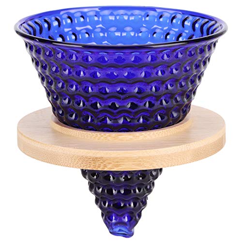 Aramox Gotero de café de Vidrio, Filtro de café Reutilizable con Base de Madera, Ideal para Preparar Cerveza en el Hogar y la Oficina, Embudo de 9,5 Cm para una Sola Taza de (BLUE)