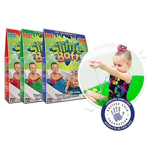 3 x Slime Baff von Zimpli Kids, Rot, Grün und Blau, verwandelt Wasser in klebrigen, bunten Schleim, Schleimherstellungs-Set für Kinder, zertifiziertes biologisch abbaubares Geschenk Cover