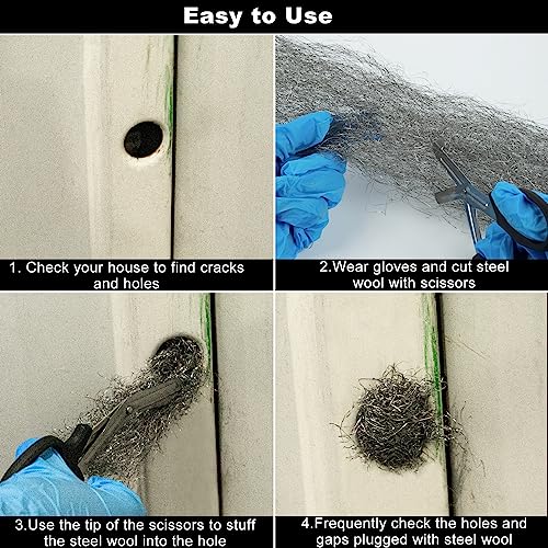 Steel Wool Mice Control 4'' * 21' Total Rodent Control Fill Fabric, Steel Wool Pads Mouse Blocker Keep Mice Away From Holes Wall Cracks Gaps(2 Rolls) #TOP2