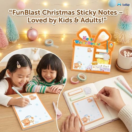 Image of FunBlast Christmas Sticky Notes - Cute Merry Christmas Memo Pad, Kawaii Sticky Note for Kids & Girls, Self Adhesive Notes and Bookmark, Stationery Gift for School, Office & Personal Use (Orange)