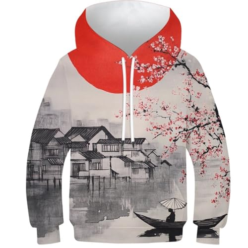 Sweat à capuche imprimé soleil rouge pull unisexe aux détails graphiques soignés
