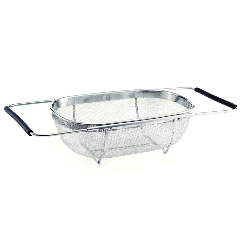 BAKAJI Cestello Scolapasta Estensibile per Lavello Cucina Colpasta Lava Verdure Frutta in Acciaio Inox con Manici Allungabili Fino a 55cm Accessori Cucina