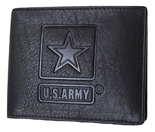 US Armed Forces Collection Men's Genuine Leather Wallets - Gift Boxed Bi-Fold and Tri-Fold Leather Wallets (US Army Bi-Fold, Black)