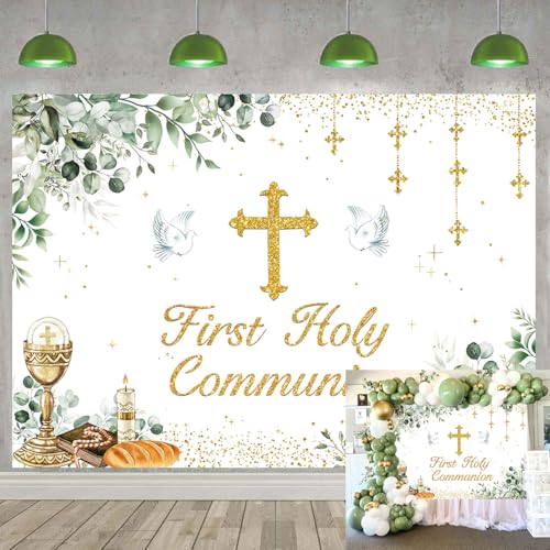 Toile de fond première communion eucalyptus verte grand format 2,4x1,8m