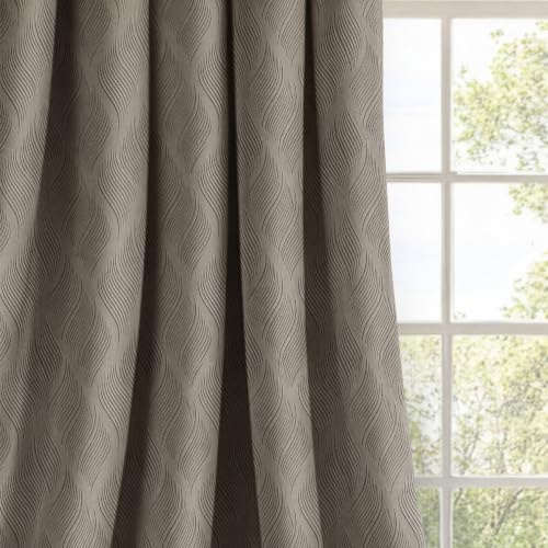 UrbanLeaf 100% True Blackout Curtains for Door,7 feet Long, Pack of 2, Embossed Wave Pattern, Light Blocking & Noise Reducing, Thermal Insulated, Room Darkening Curtain (Greyish Brown)