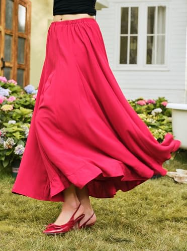 Long Skirts for Women Swing A-Line High Waist Boho Beach Flowy Ruffle Pleated Maxi Skirt2