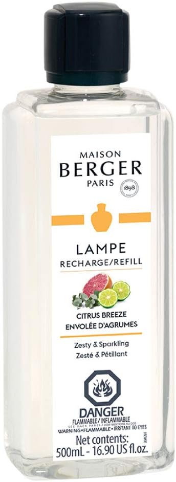 Maison Berger - Citrus Breeze Refill Oil for Lampe Berger Diffusers - Luxury Air Freshener with Fresh Cut Grass, Lemon Zest, Tea Leaves & Sandalwood - 16.9 Fl Oz (500ml)