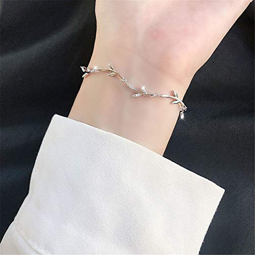 Crystal Leaf Bracelet for Women Sterling Silver Danity Charm Link Bracelets Anklets Adjustable Chain Simple Elegant Jewelry Birthday Christmas for Daughter Niece3
