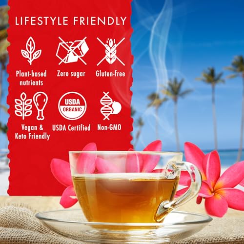 Image of Hawaiian Natural Tea Organic Hibiscus Bliss Herbal Tea - 20 Bags | Caffeine-free hibiscus; all-natural and antioxidant-rich wellness tea; vegan and keto-friendly
