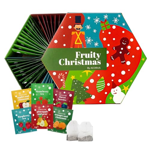 ACORUS Tee Geschenkset Weihnachten - Früchte Tee Set Geschenk - Weihnachtstee Einzeln Verpackt - Teeset Natürliche mit 6 Geschmacksrichtungen - Geschenkset Frauen Männer - Tee sorten mit...