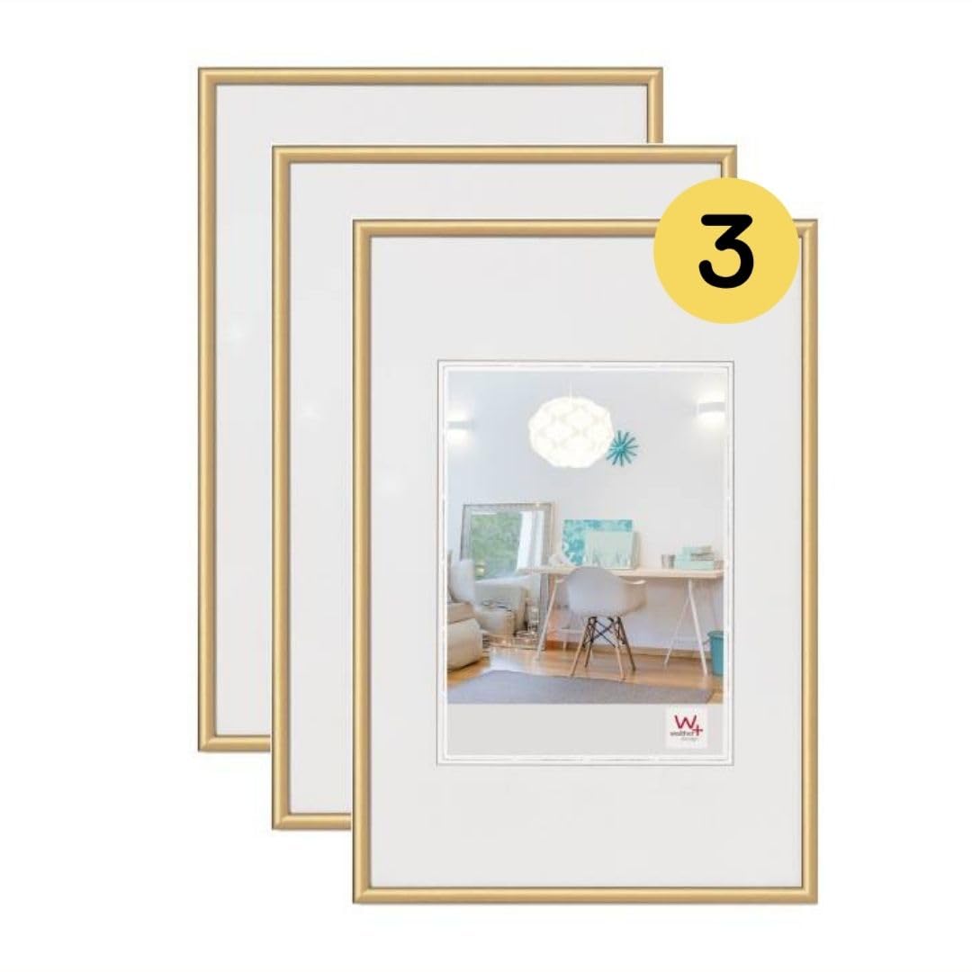 walther design Bilderrahmen gold 10 x 15 cm 3er Pack, New Lifestyle Kunststoffrahmen KV015G3