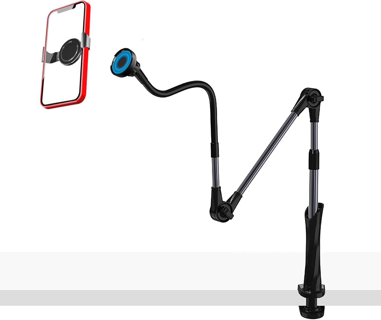 Phone Holder Bed Gooseneck Mount, Gooseneck Phone Holder Mount for Desk, Metal Phone Clamp for Magnetic [Clip and Remove at Anytime] Adjustable 360, Lazy Bedside Mobile Clip Phone Holder (Black) : Electronics