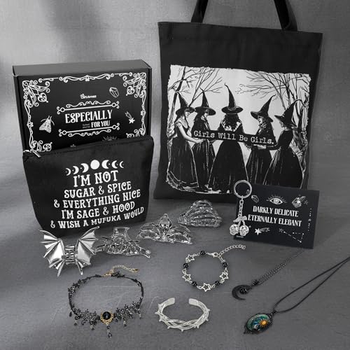 GiftAmaz Gothic Gifts for Women, Witchy Gifts, Goth Horror Themed Gift, Spooky Gifts Basket with Gothic Coffee Mug, Spooky Blanket, Ghost Skull Graduation Gifts Basket for Her Women Teens Girl Friend