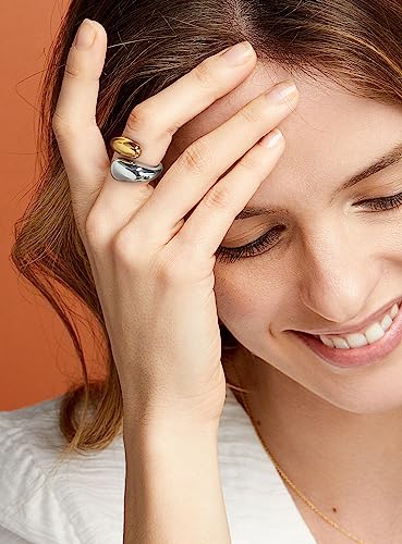 WOWORAMA Chunky Open Rings for Women Gold Silver Adjustable Dome Teardrop Rings Bold Thick Statement Rings Simple Stackable Band Rings3
