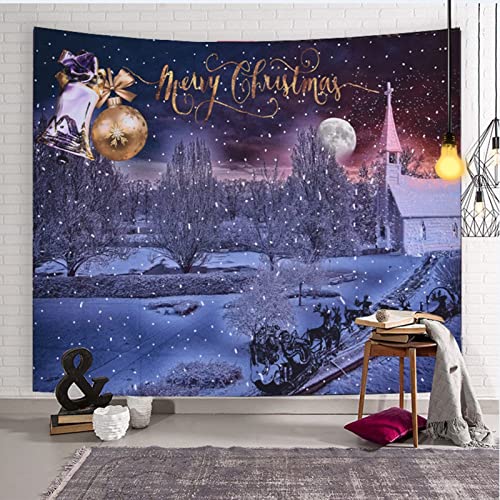 Tapeçaria de Natal para Pendurar na Parede, Boneco de Neve Tapeçaria de Inverno Teal Tapeçaria de Pa