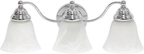 Simple Designs VT1023-CHR 19.25 pulgadas clásicas 3 luces de metal y mármol esmerilado blanco con forma de campana de cristal decorativo montado en