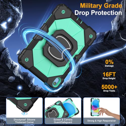 Image of Case for iPad (A16) 11th Generation 11 Inch 2025, Ubearkk for iPad 10th Generation 10.9 inch 2022 case with Screen Protector 360 Degree Rotating Stand Shoulder Strap Pencil Holder, Black Mint