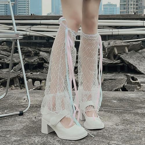 Image of Triplewood Summer Lace Flared Leg Warmers Y2K Leg Sleeves for Women Rave Bownot Leg Socks Hollow Out Leg Sleeves