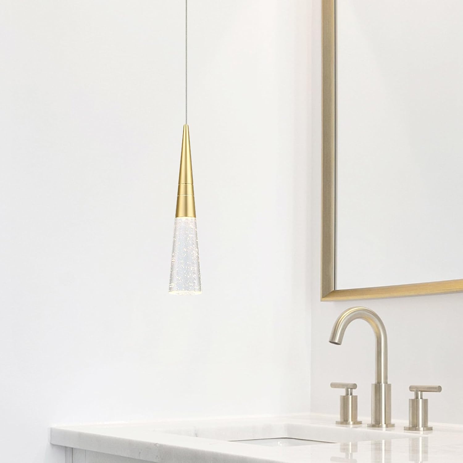 JoollySun Modern Crystal Pendant Light: Gold Mini Cone Hanging Light Fixtures for Kitchen Island Bathroom