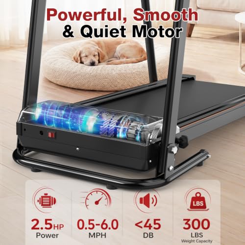Image of Treadmill for Seniors with Handlebar, Walking Treadmill with APP Control | Treadmill for Home with Long Handrails, 41x14 in Belt, 0.5-6.0 MPH, 12 Preset Programs, Safety Clip, Cushioned Rebound Belt