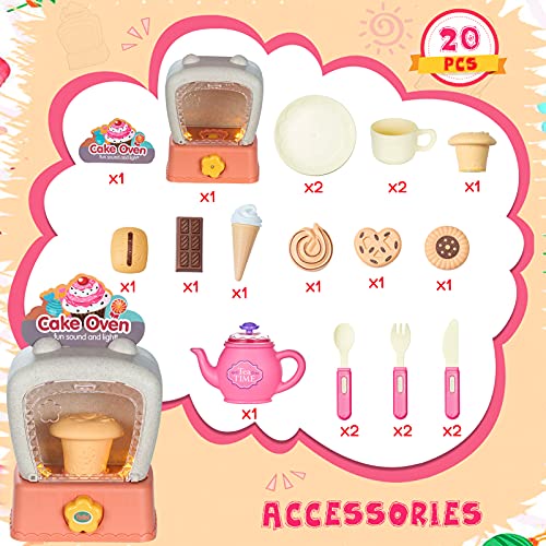 KOVA 50/0ff Toys Tea Set Pretend Play Electronic Oven with Light and Sound, 20 Pcs Kids Tea Party Set with Slow Rising Cake Biscuit Educational Kitchen Food Play Cooking Kits Tea Sets for Children - Thumbnail 6