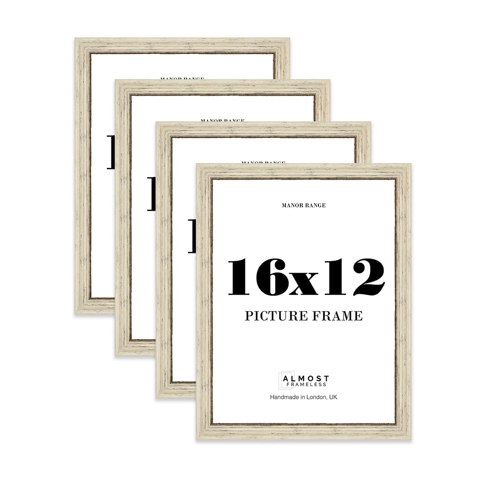 16x12 Picture Frame, Display 16x12 Pictures (30.5 x 40.6cm) - Distressed Cream Rich-toned 42mm Edge Ideal for Home Gallery Display - 4 Pack