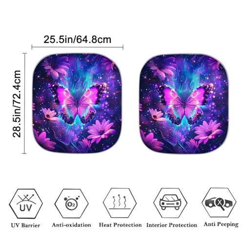 Image of Purple Butterfly Green Cactus Windshield Sun Shade for Truck SUV Car Easy to Install Heat and UV Rays that Keeps Vehicle Cool Removable Automotive Accessories Universal Car Accessories