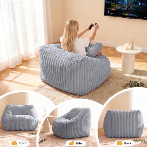 Image of HABUTWAY Bean Bag Chair, Giant Bean Bag Chairs for Adults and Kids, Bean Bag Sofa, Lazy Floor Sofa, Faux Fur Beanbag Chair with Armrests for Living Room Bedroom (Grey)