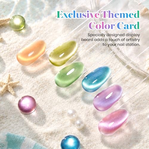 Image of Beetles Cat Eye Gel Nail Polish Set - Summer Daydream 6 Colors 15ML Full Size Summer Gel Polish Kit Glitter Pink Purple Blue Orange Blue Green Magnetic Effect Soak Off UV Nail Art DIY at Home