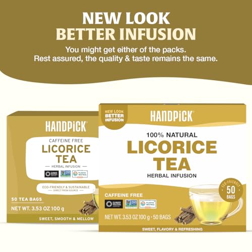 Image of HANDPICK Licorice Root Tea (50 Teabags) Delightful Natural Blend, Non GMO