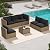 LHBcraft 7 Piece Patio Furniture Set, Outdoor Furniture Patio Sectional Sofa Set, All Weather PE Rattan Outdoor with Black Cushion and Glass Table