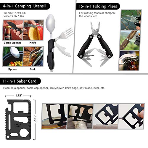 Emergency Survival Kit, 151 Pcs Survival Gear First Aid Kit, Outdoor Trauma Bag with Tactical Flashlight Knife Pliers Pen Blanket Bracelets Compass for Camping Earthquake or Adventures - Image 4