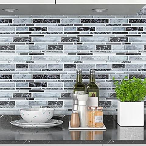 10 Sheet Peel and Stick Backsplash Tiles, 3D Mosaic Tiles Waterproof Oilproof Stick on Tiles, DIY Removable Tile for Kitchen Backsplash Bathroom Wall Laundry Room Stair ( 12"x 12") Cover