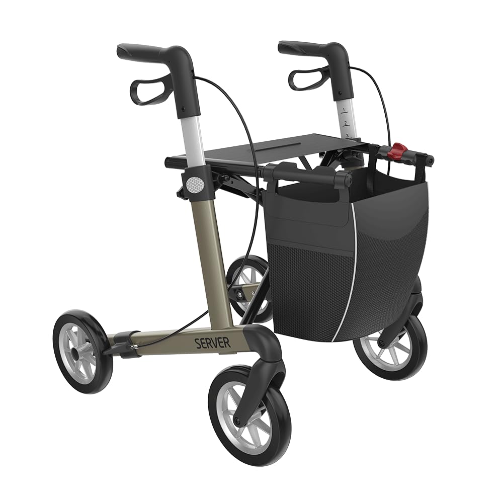 Deambulator de 4 ruedas plegable ligero para personas mayores, ayuda a caminar, plegable, altura regulable, muy ligera.
