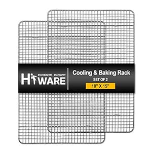 Hiware 2-Pack Cooling Racks for Baking – 10″ x 15″ – Stainless Steel Wire Cookie Rack Fits Jelly Roll Sheet Pan, Oven Safe for Cooking, Roasting, Grilling