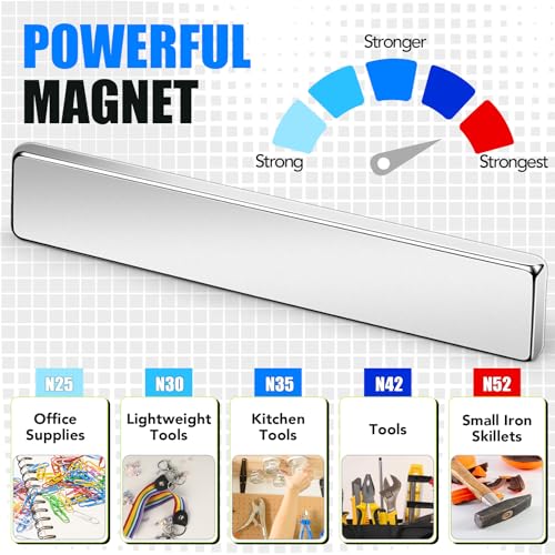 Image of MIKEDE Neodymium 12 Pack Strong Magnets Heavy Duty Bar Magnets,with Double-Sided Adhesive, Powerful Small Rare Earth for Fridge, Garage, Kitchen - 2.36 x 0.39 x 0.12in(N25)
