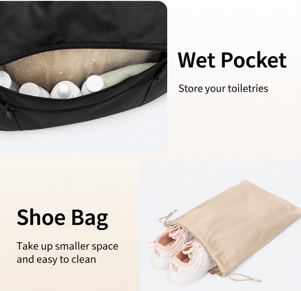 ECOHUB Personal Item Bag 16'' Small Duffel Bag Travel Bag WeekenderBag GymBag Tote Duffel bag Overnight Bags Travel Essentials for Women and Men Shoulder Bag Carry On Shoes Bag (Black) - Image 5