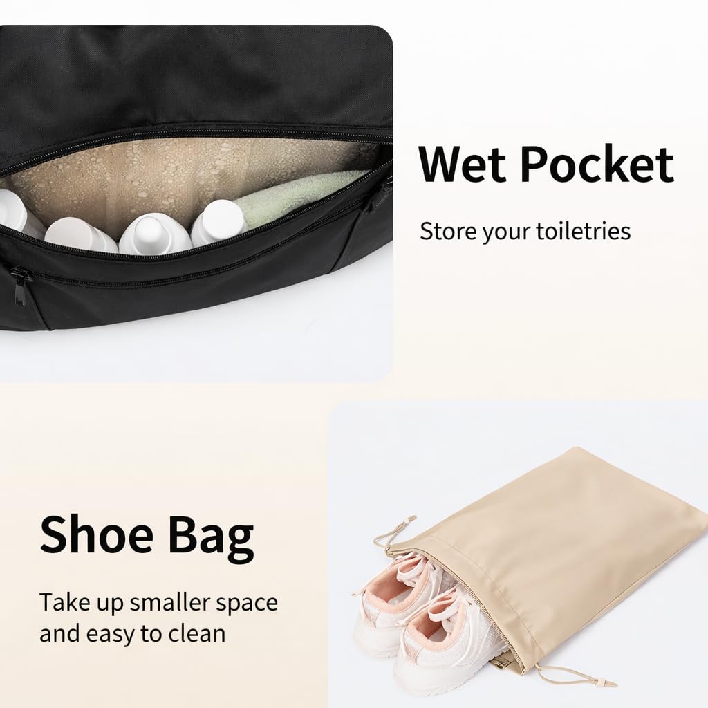 ECOHUB Personal Item Bag 16'' Small Duffel Bag Travel Bag WeekenderBag GymBag Tote Duffel bag Overnight Bags Travel Essentials for Women and Men Shoulder Bag Carry On Shoes Bag (Black)