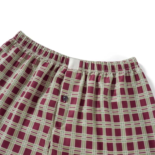 Image of Yuemengxuan Y2k Plaid Shorts Baggy Boxer Shorts for Women Elastic Waist Casual Lounge Bottom Gingham Pajama Shorts Sleepwear