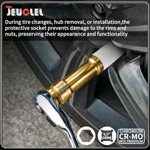 Image of 19mm 1 /2 inch Extra-Long Wheel Protector Impact Socket, Lug Nut Removal | 6 Point, Non-Marring, Thin Wall, Deep Socket, Wheel Protector, Protective Socket, Color-Coded, Cr-Mo Steel, Hand Repair Tool