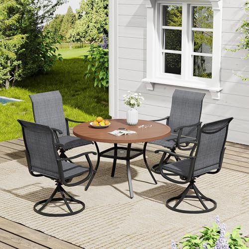 Image of VICLLAX 40.6 inch Round Patio Table, Outdoor Dining Table for 4 with Umbrella Hole for Garden Lawn Deck Backyard, Walnut
