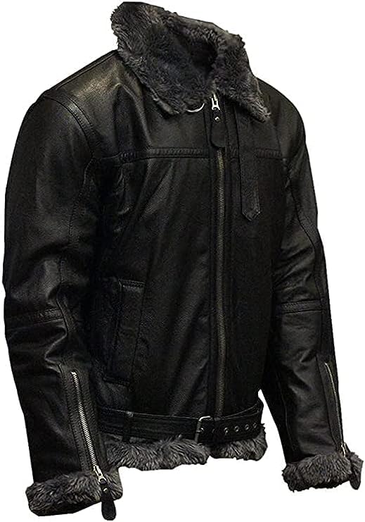 Image of Men's B3 Real Leather Aviator Bomber Jacket with Faux Shearling, RAF Winter Coat