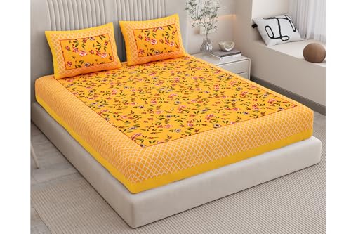 Image of Monique Cotton Double Bedsheet 144 TC | Soft & Breathable Cotton Bedding Set with 2 Pillow Covers | Elegant Floral Printed Bed Sheet for Bedroom & Home
