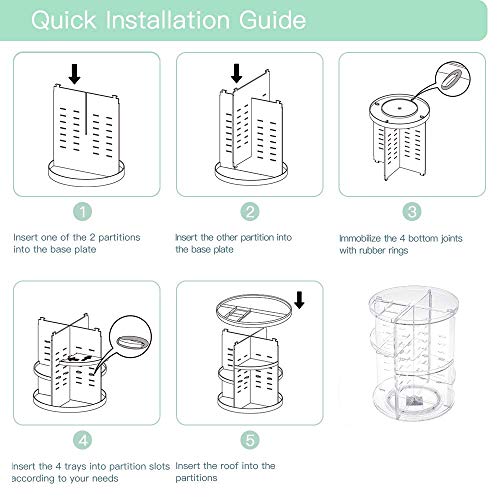 Seinlife 360 Rotating Makeup Organizer,Diy Adjustable Spinning Holder,Foldable Cosmetic Storage Display Box,Large Capacity Make Up Caddy Shelf,Fits Countertop Vanity And Bathroom (Clear) #TOP7