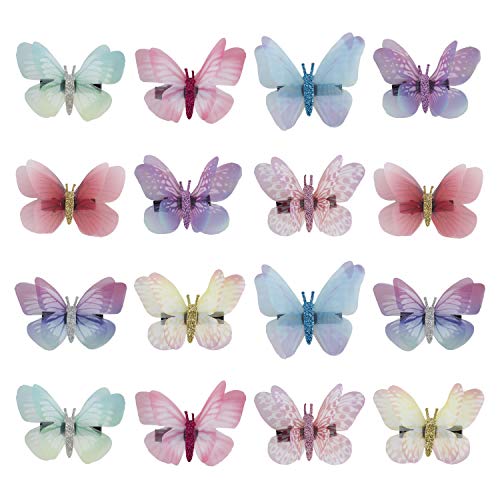 16 Pack Sparkly Glitter 90S Double Layer Mesh Fancy Butterfly Hair Clips Snap Barrettes Hairpins Mini Small Claw Clamps Alligator Head Accessories Wedding Bridal Hair Bows for Kids Women Girls